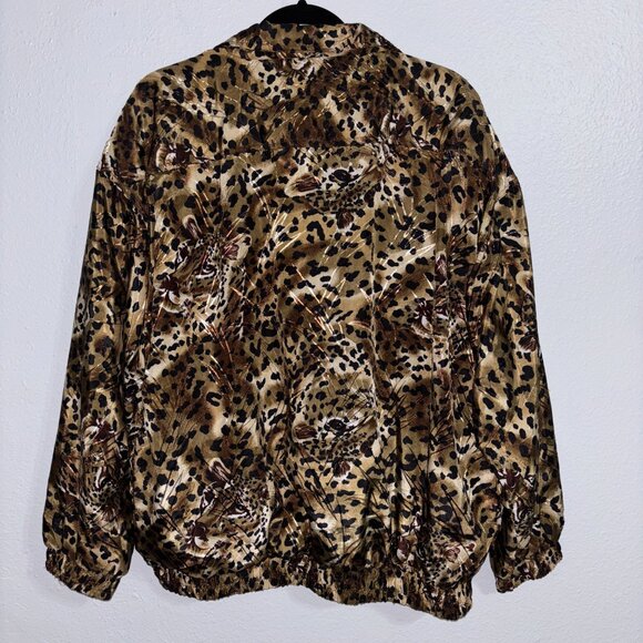 Bomber Jacket Kaktus Plus Women’s 1X Leopard Animal Print Metallic Full Zip VTG - Picture 3 of 13